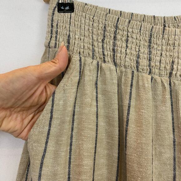 Maurice’s Wide Leg Linen Blend Striped Pants Women M Oatmeal Navy Elastic Waist - Picture 4 of 10
